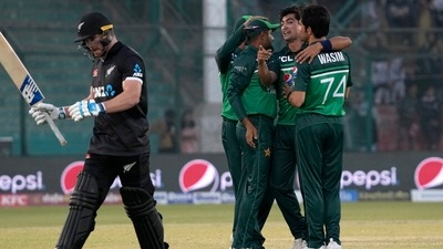 Pakistan's Naseem Shah, second right, celebrates with teammates (AP) Pakistan's Naseem Shah, second right, celebrates with teammates (AP)