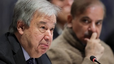 UN Chief On Pakistan: United Nations Secretary General Antonio Guterres and Pakistan's Prime Minister Shehbaz Sharif attend a summit. (Reuters)