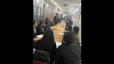 Maiden meet of “Rajju Bhaiya study circle” underway at AU on Monday. (HT Photo)