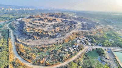 Mumbai, India - January 09, 2022: Aerial view of Mulund Dumping Ground, where the Mahalaxmi racecourse is likely to be shifted from South Mumbai after the BMC proposed the State government, at Mulund, in Mumbai, India, on Monday, January 09, 2022. (Praful Gangurde/HT Photo) (HT PHOTO) Mumbai, India - January 09, 2022: Aerial view of Mulund Dumping Ground, where the Mahalaxmi racecourse is likely to be shifted from South Mumbai after the BMC proposed the State government, at Mulund, in Mumbai, India, on Monday, January 09, 2022. (Praful Gangurde/HT Photo) (HT PHOTO)