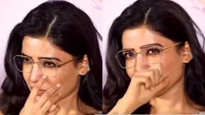 Samantha Ruth Prabhu cried and then wiped away her tears at the Shaakuntalam event. Samantha Ruth Prabhu cried and then wiped away her tears at the Shaakuntalam event.