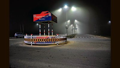 The first of the 11 roundabouts has been set up at Sector 80, Mohali. (Sanjeev Sharma/HT) The first of the 11 roundabouts has been set up at Sector 80, Mohali. (Sanjeev Sharma/HT)