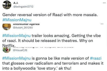 Twitter reactions to Mission Majnu trailer. Twitter reactions to Mission Majnu trailer.