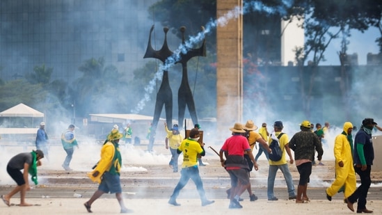 Supporters of Brazil's former President Jair Bolsonaro demonstrate against President Luiz Inacio Lula da Silva, outside Brazil’s National Congress in capital city Brasilia.