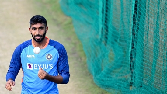 India's Jasprit Bumrah prepares to bowl in nets(AFP)