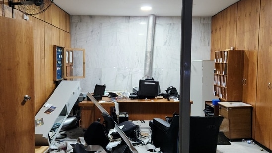 Brazil Anti-Democracy Protests: Damage is seen in Brazil minister's office. (Twitter)