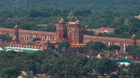 A view of Red Fort ahead of the celebrations of 76th Independence Day of India.(PTI/File)