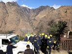State Disaster Response Fund (SDRF) personnel arrive at the spot affected by the continuous land subsidence, in Joshimath on Tuesday. (ANI Photo/Ayush Sharma) State Disaster Response Fund (SDRF) personnel arrive at the spot affected by the continuous land subsidence, in Joshimath on Tuesday. (ANI Photo/Ayush Sharma)