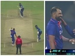 Mohammed Shami tried to outsmart the Sri Lankan skipper Dasun Shanaka at the non-striker’s end with a clever run-out(BCCI-Twitter/Screengrab ) Mohammed Shami tried to outsmart the Sri Lankan skipper Dasun Shanaka at the non-striker’s end with a clever run-out(BCCI-Twitter/Screengrab )