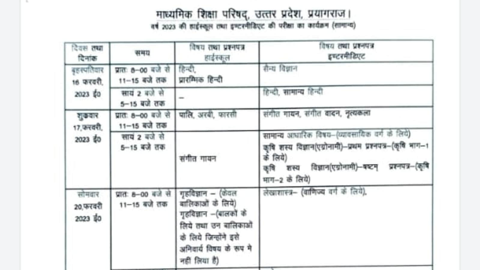 UP Board Exam 2023 LIVE UPMSP Class 10 12 Date Sheet Out Exams From   Up Date Sheet Page 1 1673318567075 1673318595153 1673318595153 