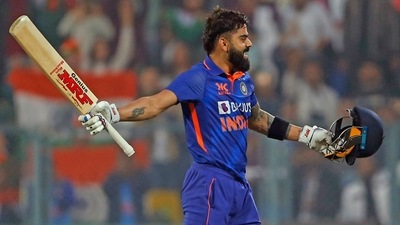 Virat Kohli celebrates his century during the 1st ODI against Sri Lanka (ANI ) Virat Kohli celebrates his century during the 1st ODI against Sri Lanka (ANI )