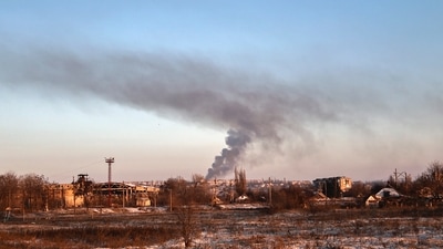 Russia-Ukraine War: Smoke rises after shelling in Soledar, the site of heavy battles with Russian forces in the Donetsk region, Ukraine. (AP)
