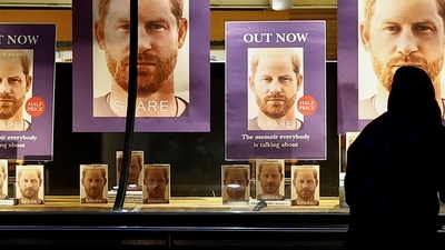 Prince Harry Memoir Spare Released: Waterstones bookstore displays Britain's Prince Harry's autobiography 'Spare', in London, Britain. (Reuters)