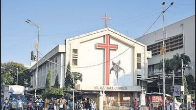 Mumbai, India - January 10, 2023: An outside view of St. Michael Church, more famously known as Mahim Church, at Mahim (West), in Mumbai, India, on Tuesday, January 10, 2023. (Photo by Vijay Bate/HT Photo) (HT PHOTO) Mumbai, India - January 10, 2023: An outside view of St. Michael Church, more famously known as Mahim Church, at Mahim (West), in Mumbai, India, on Tuesday, January 10, 2023. (Photo by Vijay Bate/HT Photo) (HT PHOTO)