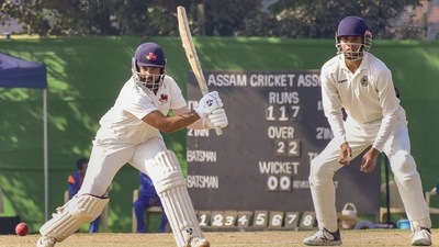 Mumbai's batter Prithvi Shaw plays a shot during the first day of the Ranji Trophy cricket match (PTI) Mumbai's batter Prithvi Shaw plays a shot during the first day of the Ranji Trophy cricket match (PTI)