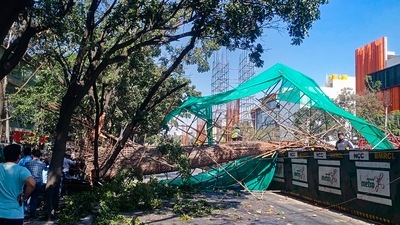 The reinforcement cage of an under construction metro pillar collapses in Bengaluru, (PTI)