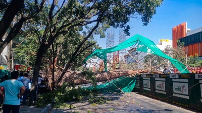 The reinforcement cage of an under construction metro pillar collapses in Bengaluru, (PTI) The reinforcement cage of an under construction metro pillar collapses in Bengaluru, (PTI)