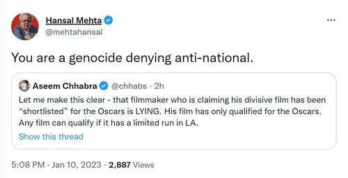 Hansal Mehta on films eligible for Oscars.