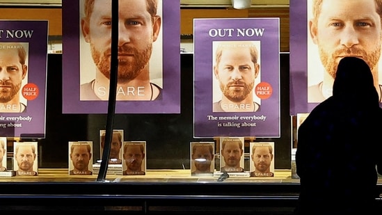Prince Harry Memoir Spare Released: Waterstones bookstore displays Britain's Prince Harry's autobiography 'Spare', in London, Britain.(Reuters)