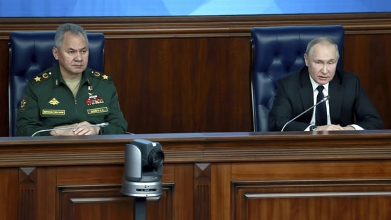 Russia-Ukraine War: Russian President Vladimir Putin and Russian Defense Minister Sergei Shoigu, speak.(AP)