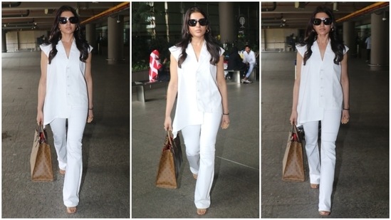Samantha Prabhu accesorised her look with a pair of black sunglasses and brown tote bag.(HT Photo/Varinder Chawla)
