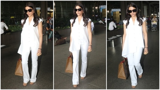 Samantha Ruth Prabhu earlier set airport fashion goals in comfy yet stylish white shirt and trousers.(HT Photo/Varinder Chawla)