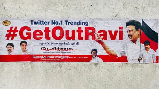 #GetoutRavi posters emerge in Tamil Nadu amid tussle between Stalin and governor.(ANI)