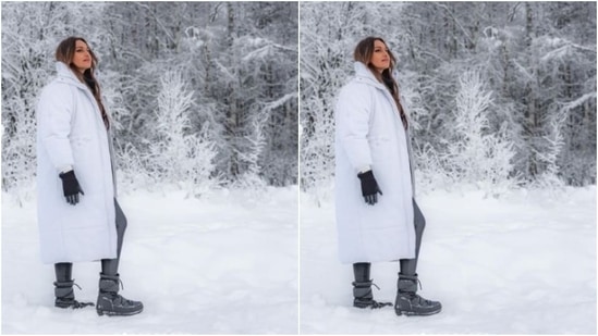 “Coziest cabin, lots of snow, reindeer love, furry horses, tents that keep you warm and the best coffee… cant wait to be back,” Sonakshi Sinha wrote as a caption.(Instagram/@aslisona)