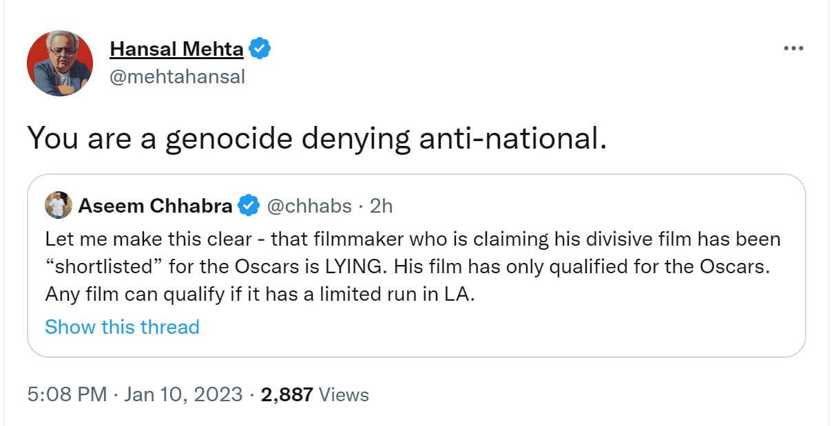 Hansal Mehta on films eligible for Oscars.