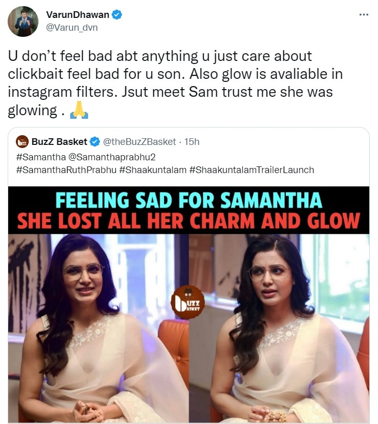 Varun Dhawan also came out in support of Samantha Ruth Prabhu.