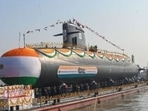 File photo of Kalveri class Vagir diesel; attack submarine being launched in Mumbai.