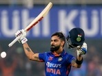 Virat Kohli celebrates his century during the 1st ODI cricket match between India and Sri Lanka, at Barsapara stadium in Guwahati, Tuesday, Jan. 10, 2023. (PTI) Virat Kohli celebrates his century during the 1st ODI cricket match between India and Sri Lanka, at Barsapara stadium in Guwahati, Tuesday, Jan. 10, 2023. (PTI)