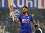 Virat Kohli celebrates his century during the 1st ODI between India and Sri Lanka(PTI) Virat Kohli celebrates his century during the 1st ODI between India and Sri Lanka(PTI)
