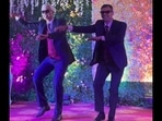 Elderly men, dressed in black suits, dancing to Amitabh Bachchan and Govinda’s song Bade Miyan Chhote Miyan.(Instagram/@sangeet_with_salvi) Elderly men, dressed in black suits, dancing to Amitabh Bachchan and Govinda’s song Bade Miyan Chhote Miyan.(Instagram/@sangeet_with_salvi)