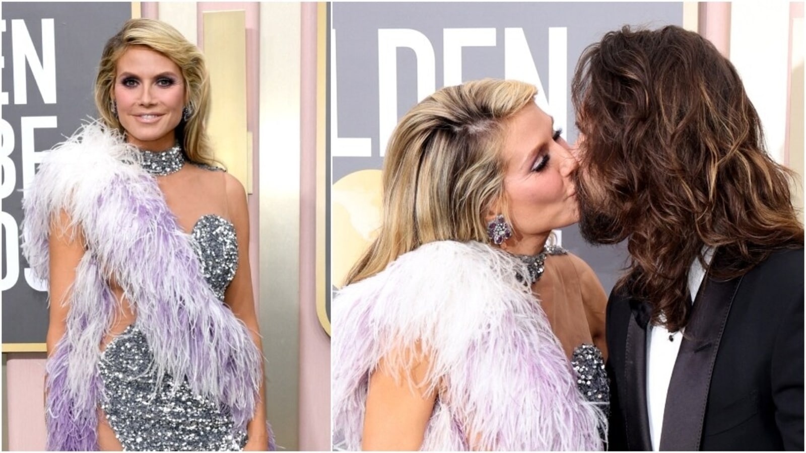 Heidi Klum Risks It All In Barely There Silver Cut Out Mini Dress Kisses Husband At Golden