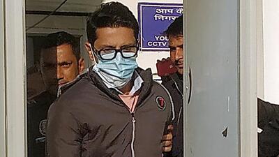 Accused Shankar Mishra leaves Patiala House court after appearing for questioning in connection with the Air India passenger urinating case, in New Delhi on Saturday. (ANI) Accused Shankar Mishra leaves Patiala House court after appearing for questioning in connection with the Air India passenger urinating case, in New Delhi on Saturday. (ANI)