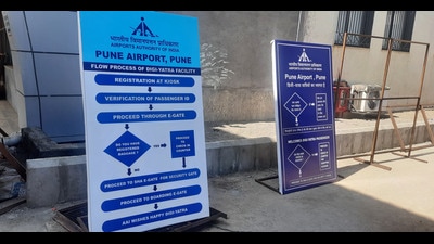 Information regarding DigiYatra system displayed at Pune International airport on Wednesday. (HT PHOTO) Information regarding DigiYatra system displayed at Pune International airport on Wednesday. (HT PHOTO)