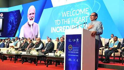 Madhya Pradesh chief minister Shivraj Singh Chouhan addresses the Global Investors Summit-2023, in Indore on Wednesday. (ANI) Madhya Pradesh chief minister Shivraj Singh Chouhan addresses the Global Investors Summit-2023, in Indore on Wednesday. (ANI)