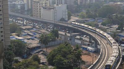 Mumbai, India - January 11, 2023: Aerial view of Metro 2A Line trial run over Linking Road near Adarsh Nagar, at Andheri, in Mumbai, India, on Wednesday, January 11, 2023. (Photo by Vijay Bate/HT Photo) (HT PHOTO) Mumbai, India - January 11, 2023: Aerial view of Metro 2A Line trial run over Linking Road near Adarsh Nagar, at Andheri, in Mumbai, India, on Wednesday, January 11, 2023. (Photo by Vijay Bate/HT Photo) (HT PHOTO)