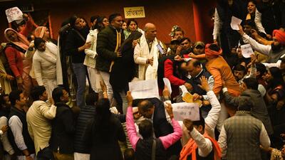 The MCD House was adjourned indefinitely on January 6, after the first meeting of the newly elected members plunged into pandemonium. (Raj K Raj/HT Photo) The MCD House was adjourned indefinitely on January 6, after the first meeting of the newly elected members plunged into pandemonium. (Raj K Raj/HT Photo)