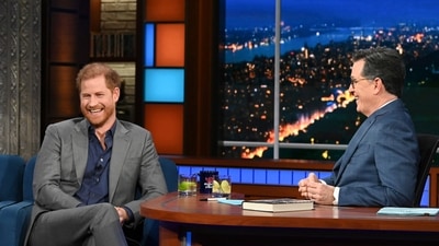 Prince Harry, left, with host Stephen Colbert during a taping of "The Late Show with Stephen Colbert" on Tuesday. (CBS via AP) Prince Harry, left, with host Stephen Colbert during a taping of "The Late Show with Stephen Colbert" on Tuesday. (CBS via AP)