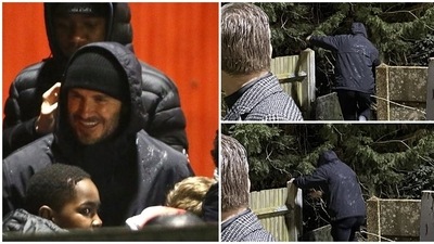David Beckham sneaks out of stadium after watching son's debut at Brentford (Twitter) David Beckham sneaks out of stadium after watching son's debut at Brentford (Twitter)