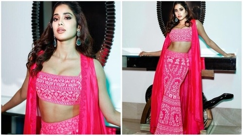 You can take inspiration from Janhvi Kapoor's rani pink look. Pair an embellished crop top or blouse with a sharara and matching cape and get ready to rule the Lohri party. (Instagram/@janhvikapoor) You can take inspiration from Janhvi Kapoor's rani pink look. Pair an embellished crop top or blouse with a sharara and matching cape and get ready to rule the Lohri party. (Instagram/@janhvikapoor)