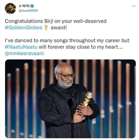 The RRR actor wished composer MM Keeravaani for his Golden Globe win for Naatu Naatu. The RRR actor wished composer MM Keeravaani for his Golden Globe win for Naatu Naatu.