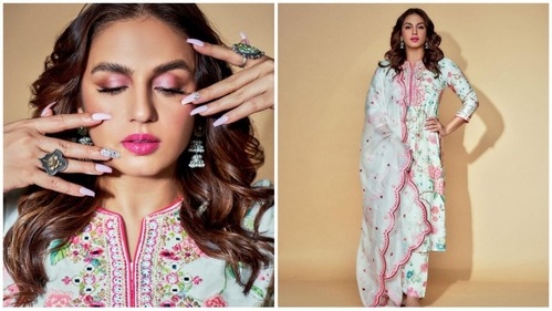 Actor Huma Qureshi decked up in a beautiful floral kurta, matching pants and sheer dupatta. (Instagram/@ iamhumaq) Actor Huma Qureshi decked up in a beautiful floral kurta, matching pants and sheer dupatta. (Instagram/@ iamhumaq)
