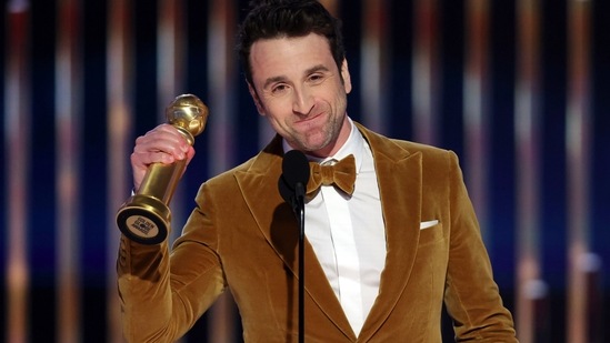 Justin Hurwitz accepts the awards for Best Original Score award for "Babylon" during the 80th Annual Golden Globe Awards.&nbsp;(AP)