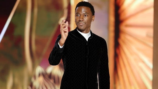 This image released by NBC shows host Jerrod Carmichael during his monologue at the 80th Annual Golden Globe Awards held at the Beverly Hilton Hotel.&nbsp;(AP)
