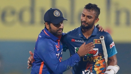 Rohit Sharma (L) with Dasun Shanaka(ANI )