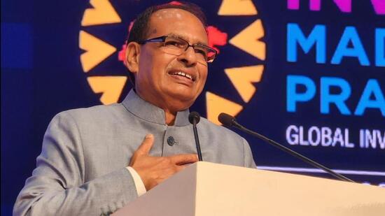 Madhya Pradesh chief minister Shivraj Singh Chouhan at the Global Investors’ Summit in Indore (Twitter/@ChouhanShivraj)