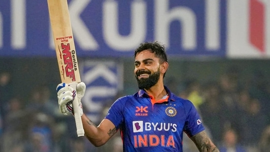 Virat Kohli celebrates his century during the 1st ODI between India and Sri Lanka(PTI)